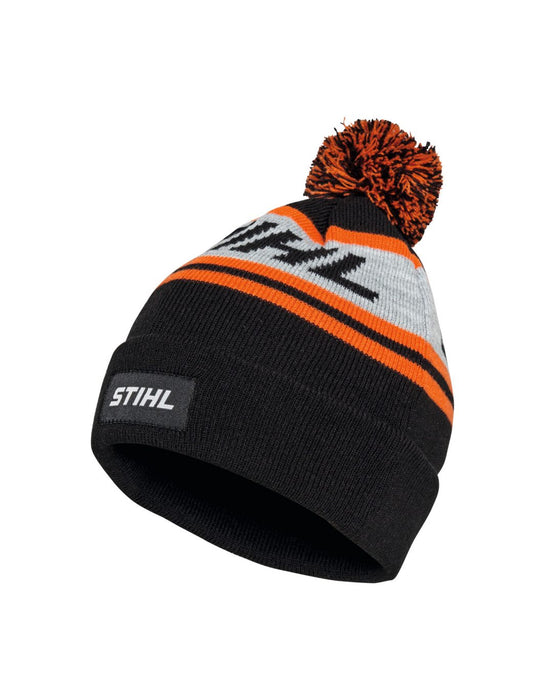 MÜTZE POMPON 24 SCHWARZ/ORANGE/GRAU